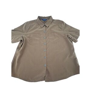 TravelSmith Shirt Womens XLP Button Up Brown Short Sleeve Utility 620630